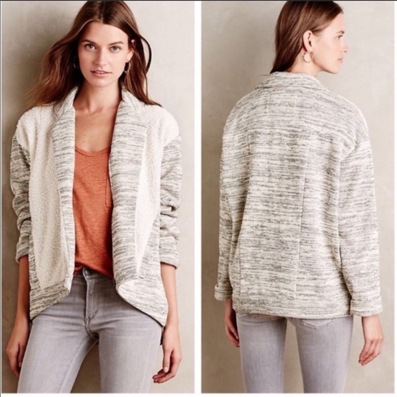 ANTHROPOLOGIE SATURDAY SUNDAY Moelleux Sweater Jacket Small Fleece Marled Boho - Picture 1 of 9